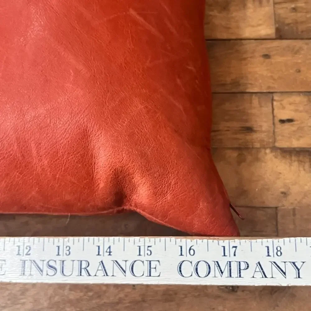 Pottery Barn Throw Pillow 17 x 17in 100% Genuine Leather Burnt Orange Color